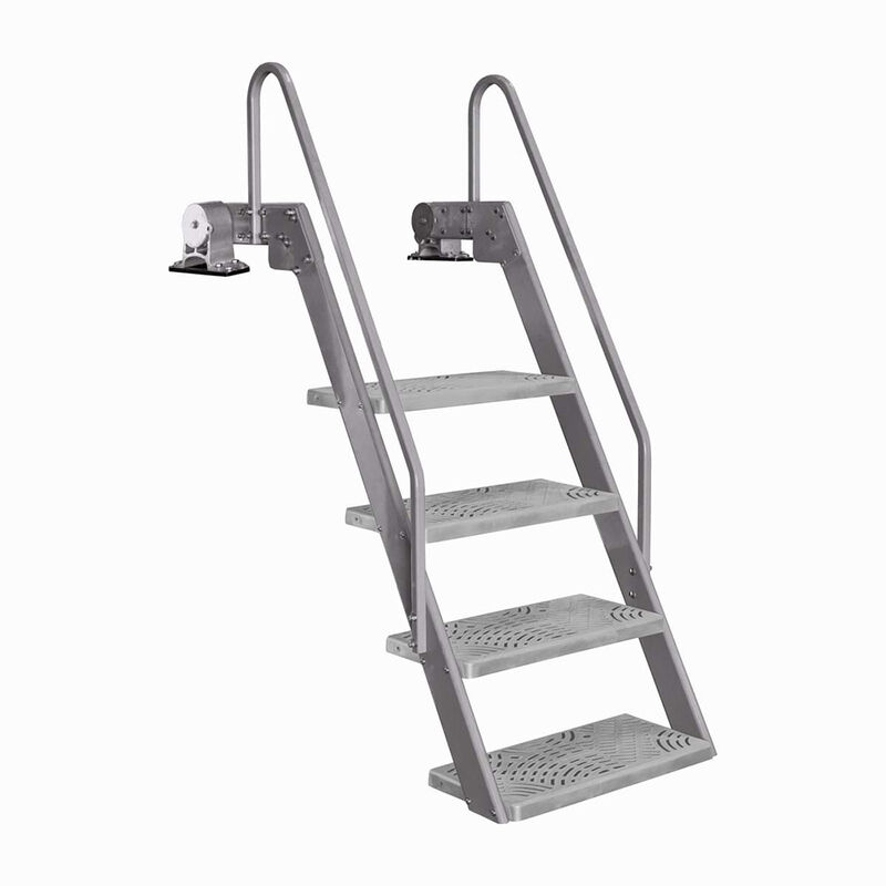 Tie Down NautiSteps Lite Spring-Assisted Dock Ladder, Textured Aluminum with Gray Steps