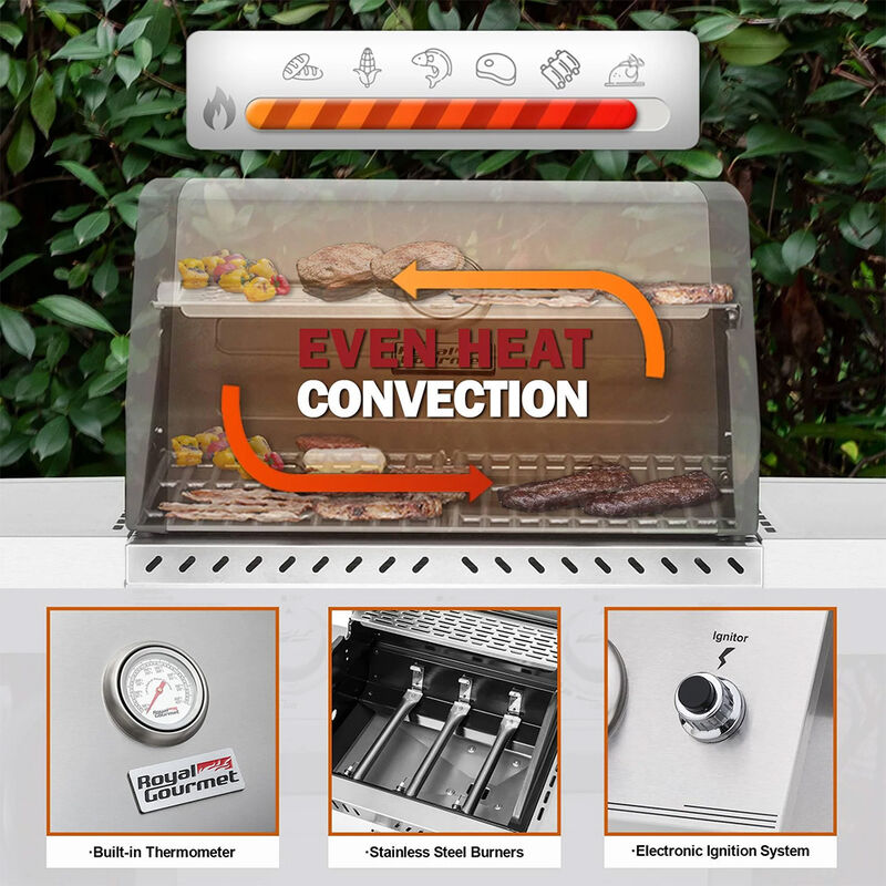 Royal Gourmet 3-Burner Cabinet Style Gas Grill - Silver image number 7