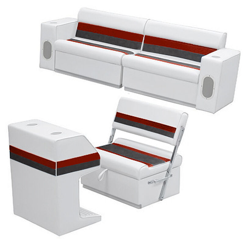 Deluxe Pontoon Furniture w/Toe Kick Base - Rear Group 7 Package, White/Red/Charc