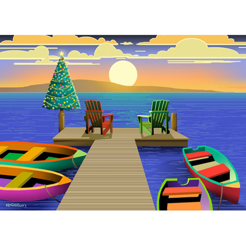 Kersten Brothers Personalized Sunset At Dock Christmas Cards image number 1