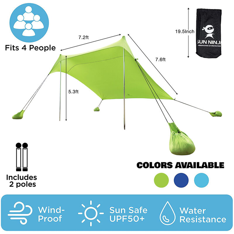 MF Studio Beach Shade 7.6' x 7.2' Sun Shelter and Portable Canopy, Green image number 3
