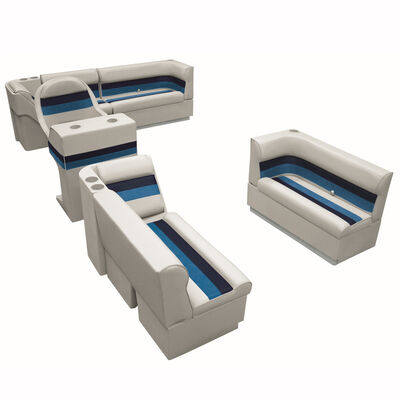 Deluxe Pontoon Furniture w/Toe Kick Base, Complete Boat Package A, Gray/Navy/Blu