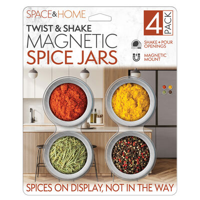 Space and Home Twist-and-Shake Magnetic Spice Jars, 4-Pack