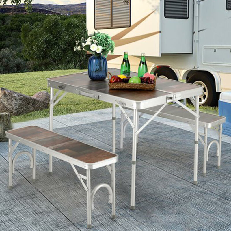 Cocam 3-Piece Folding Camping Table with Benches image number 6