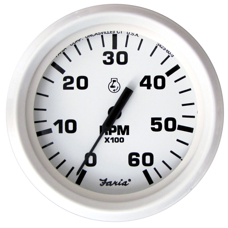 Faria 4" Dress White Series Tachometer, 6,000 RPM Gas Inboard & Inboard/Outboard image number 1
