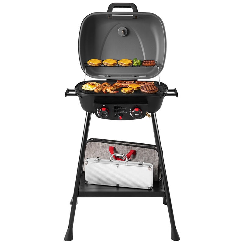 Royal Gourmet Portable 2-Burner Gas Grill w/ Stand & Shelf