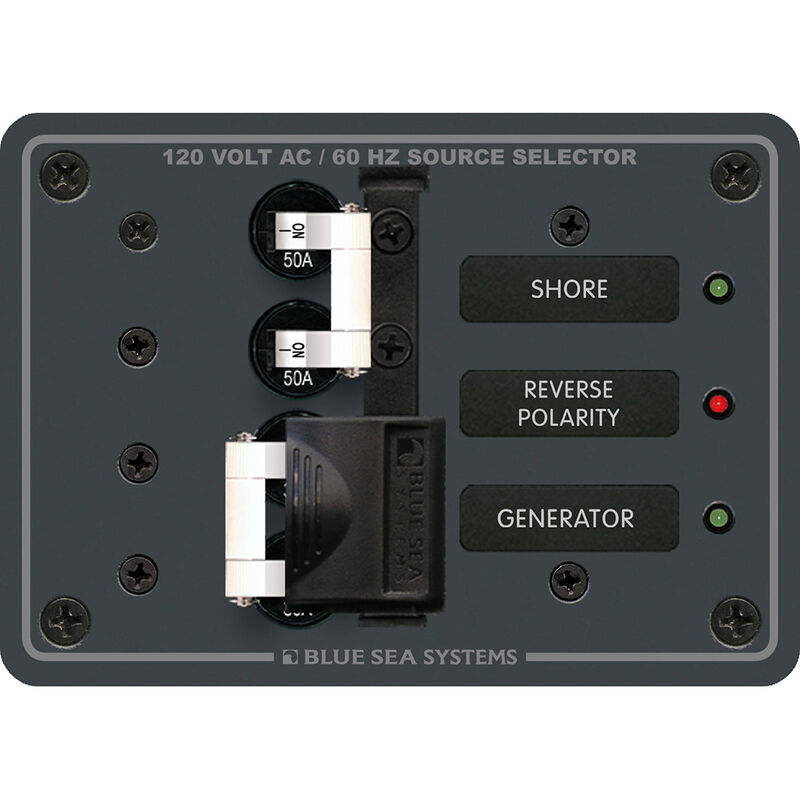 Blue Sea 120V AC Source Selection Circuit Breaker Panel, 2 (50A) Sources image number 1