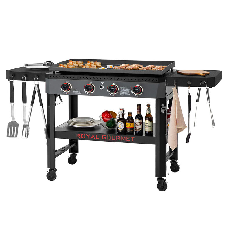 Royal Gourmet 34in 4-Burner Propane Griddle w/ Shelves & Storage