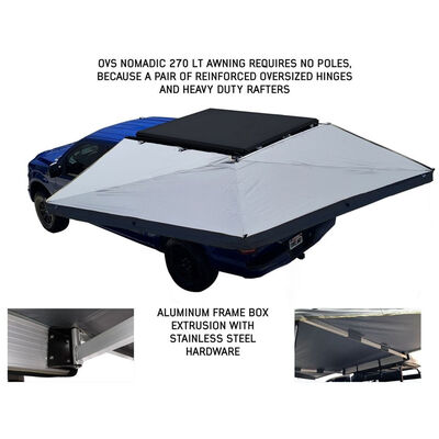 Overland Vehicle Systems Nomadic 270 LT Awning with Wall 1, 2, and Mounting Brackets, Driver Side, Dark Gray