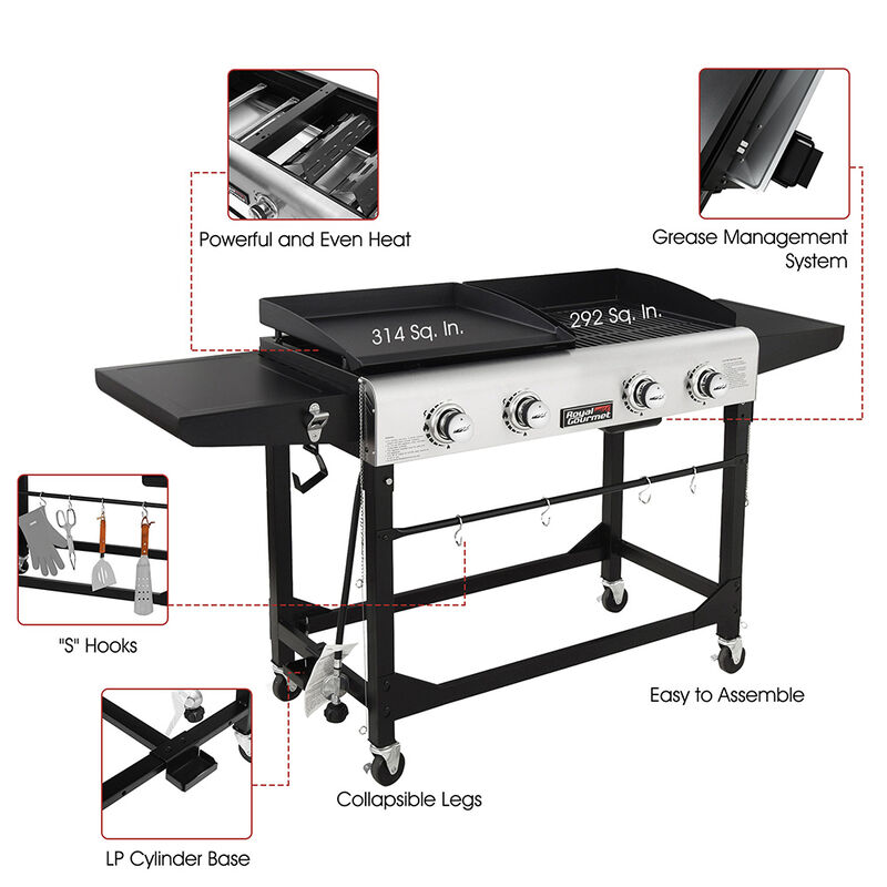Royal Gourmet 4-Burner&nbsp;Flat Top&nbsp;Gas Grill & Griddle Combo, Folding Legs Design image number 14