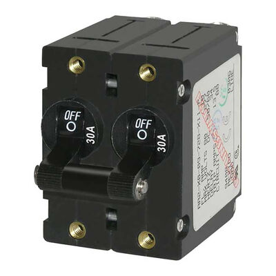 Blue Sea AC Circuit Breaker A-Series Toggle Switch, Double Pole, 30A, Black