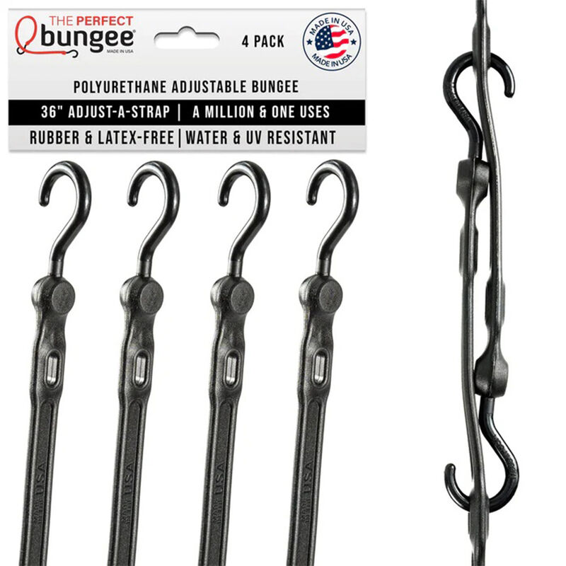 The Perfect Bungee 36" Adjust-A-Strap Adjustable Bungee Strap, Black, 4-Pack