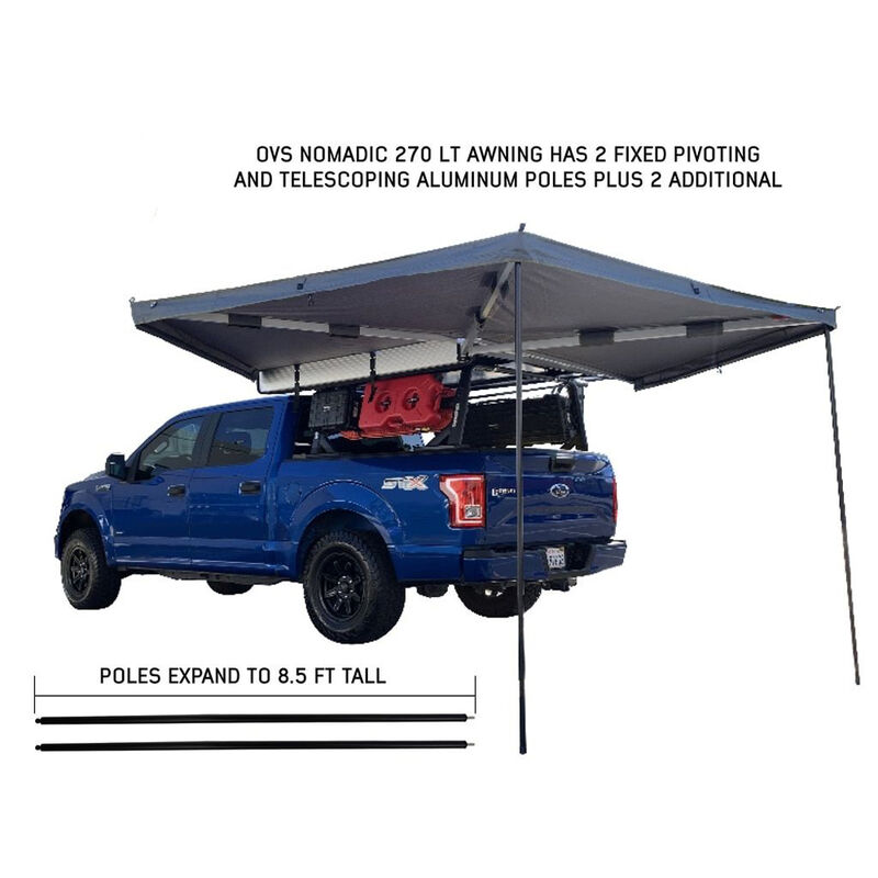 Overland Vehicle Systems Nomadic 270 LT Awning with Wall 1, 2, and Mounting Brackets, Driver Side, Dark Gray image number 5