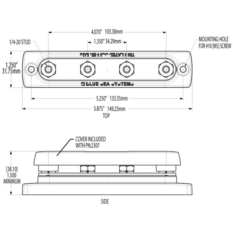 Blue Sea 150-Amp Common Busbar, (4) 1/4"-20 Terminal Screws image number 2