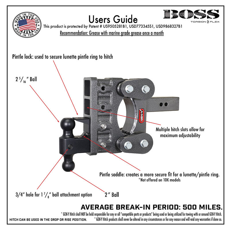 Gen-Y Hitch Boss Torsion-Flex 6" Drop Hitch and Dual-Ball, 21,000-lb., 2.5" Shank image number 9
