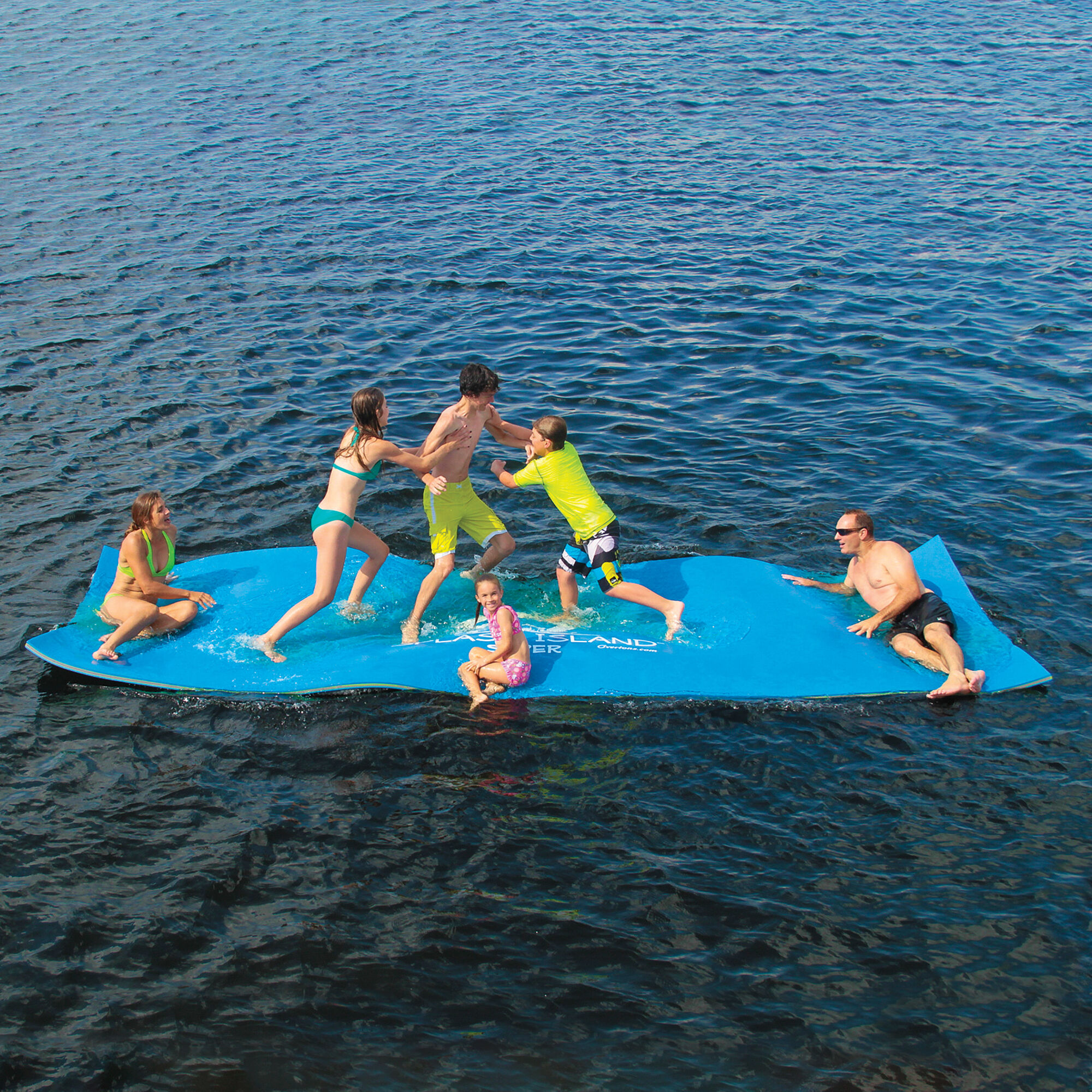 110” x 72” Pool Lake Ocean Mats and Splash Pads for 6 People Multi Person Island Raft and Float Fun Jumbo Floating Water Mat for Kids and Adults Inflatable Boat Durable Summer Party Toys 
