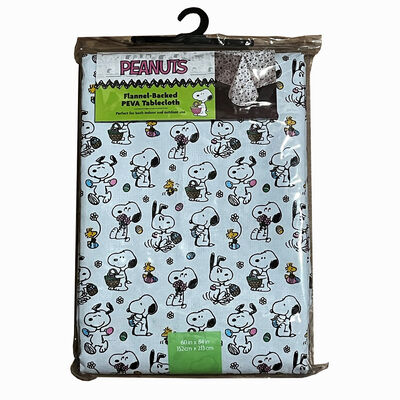 Peanuts Flannel-Backed PEVA Tablecloth | Snoopy Woodstock Print 