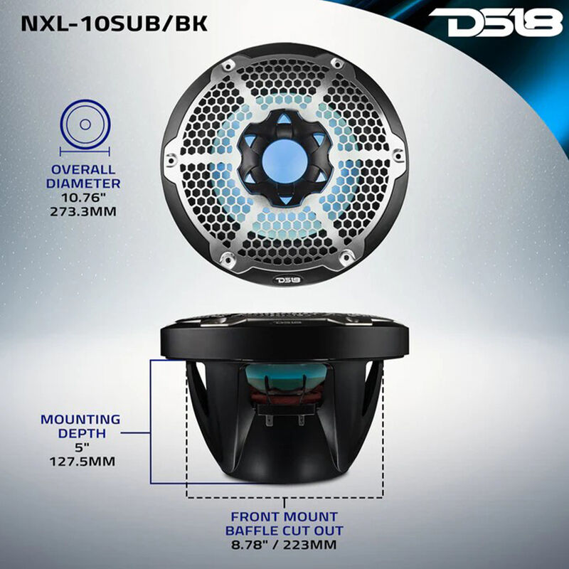 DS18 NXL-10SUB 10" Marine Subwoofer with RGB LED Lights, Each image number 7