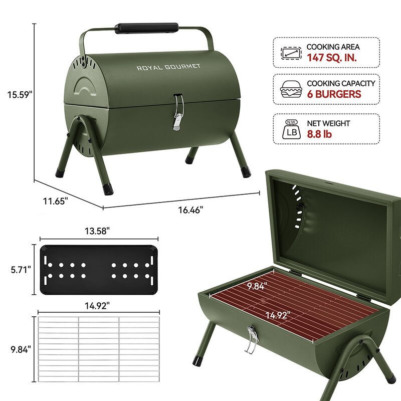 Royal Gourmet CC1015L Portable Charcoal Grill w/ 4 Air Vents image number 9