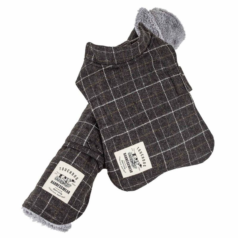 Touchdog ® 2-In-1 Windowpane Plaided Dog Jacket With Matching Reversible Dog Mat image number 3