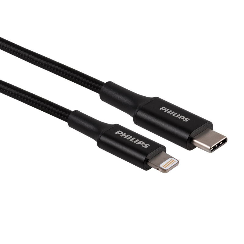 Philips Braided USB-C Charge Cable with Lightning Connector, 6', Black image number 1