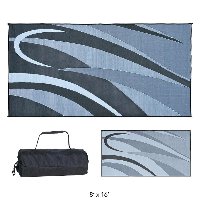 Reversible Graphic Design RV Patio Mat, 8' x 20', Black/Silver image number 8