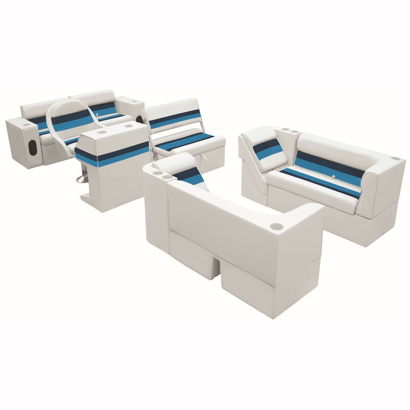 Deluxe Pontoon Furniture w/Classic Base - Complete Boat Package E, White/Nvy/Blu image number 1