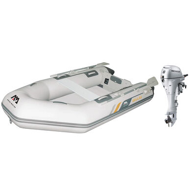 Aqua Marina 9'9" A-Deluxe Inflatable Speed Boat with Wood Deck and Honda 8 HP Outboard with 15" Shaft