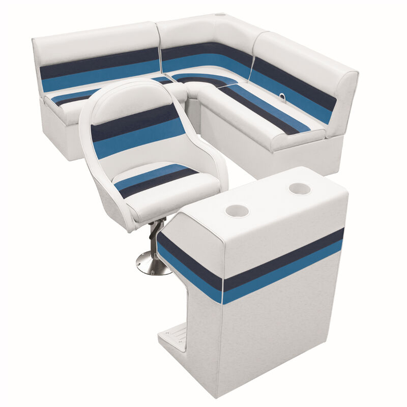 Deluxe Pontoon Furniture w/Classic Base - Rear Group Package D, White/Navy/Blue image number 1