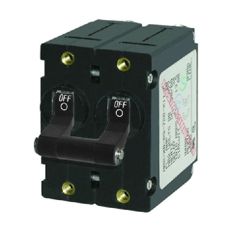 Blue Sea AC Circuit Breaker A-Series Toggle Switch, Double Pole, 20A, Black image number 1