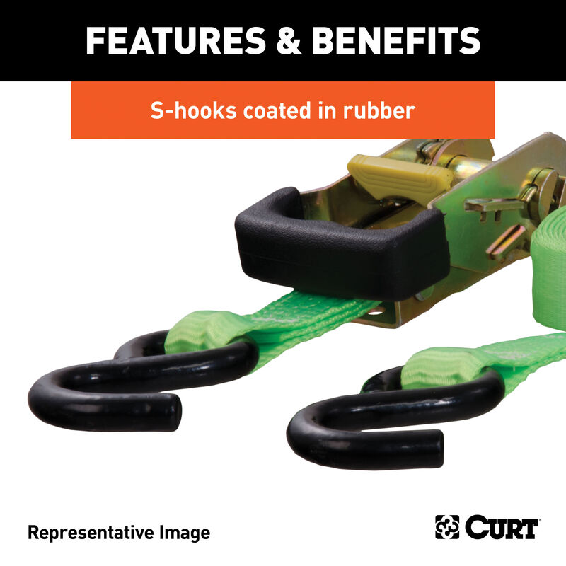 CURT 16' Lime Green Cargo Strap with S-Hooks, 1100 lbs., 2-Pack image number 8
