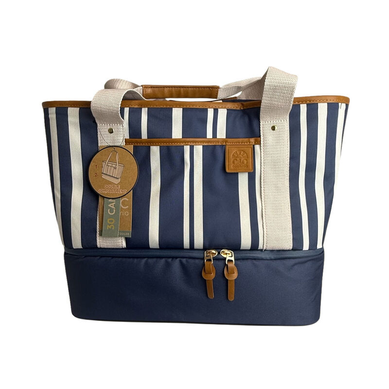 C&C California Navy Double Decker Stripe 30 Can Cooler Tote  image number 2