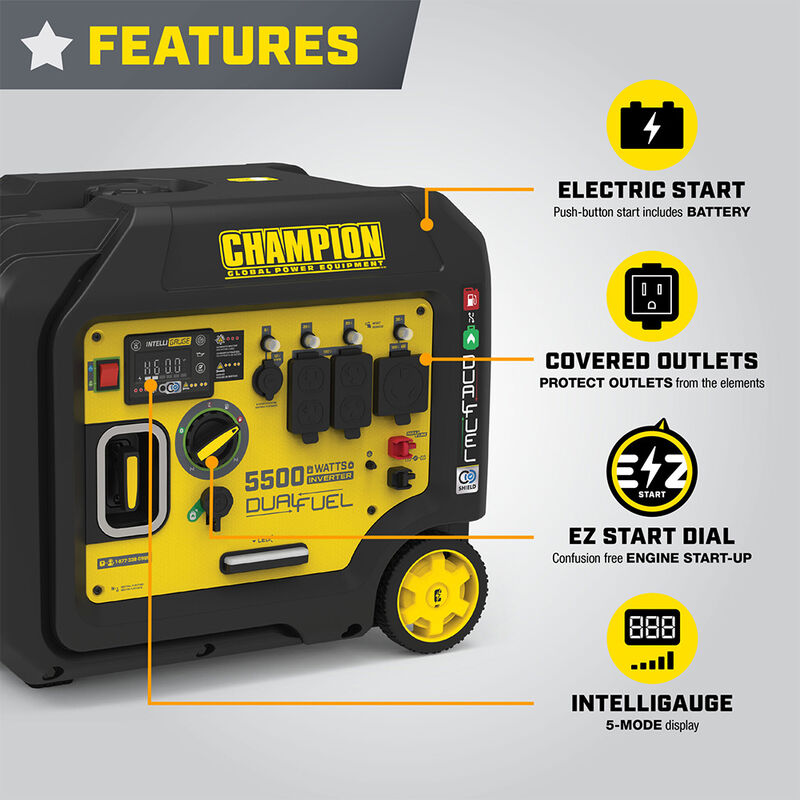 Champion 5500-Watt Dual Fuel Inverter Generator with CO Shield image number 5