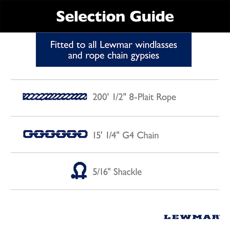 Lewmar Anchor Rode - 15' 1/4" G4 Chain, 200' 1/2" 8-Plait Rope with 5/16" Shackle image number 2