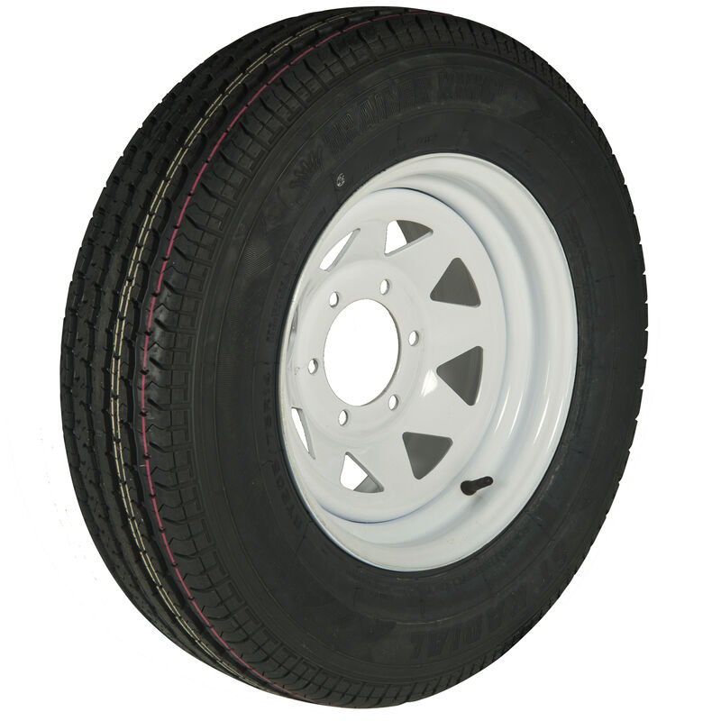 Trailer King II ST225/75 R 15 Radial Trailer Tire, 6-Lug White Spoke Rim image number 1