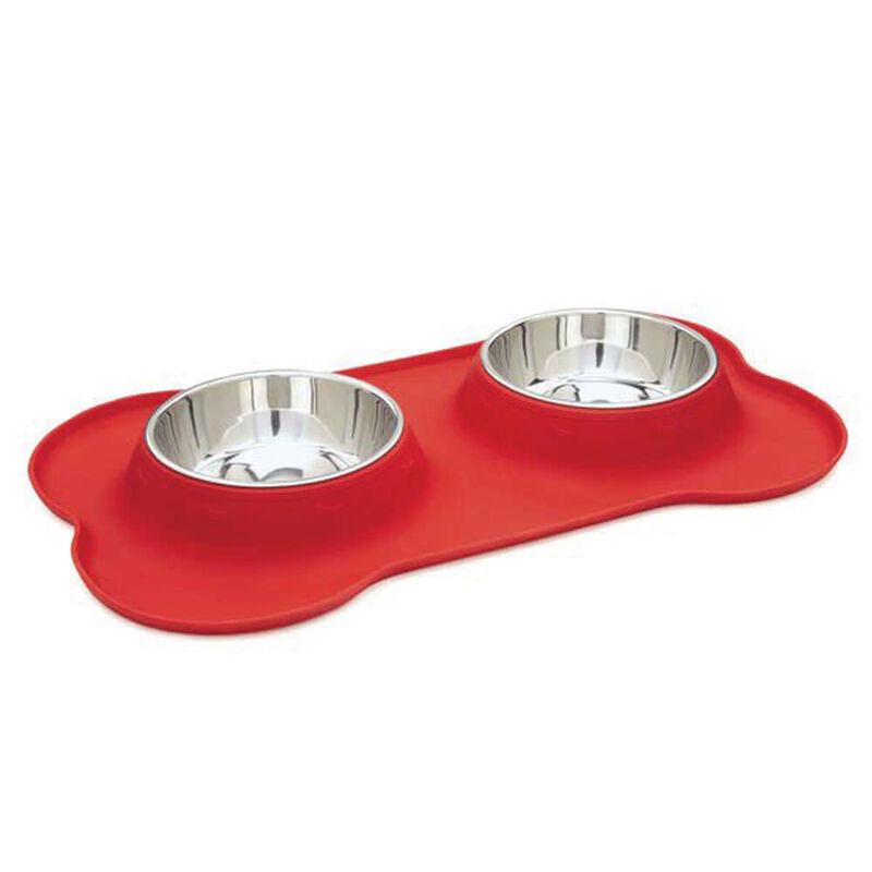 Silicone Dog Bone Pet Bowl, Red image number 1