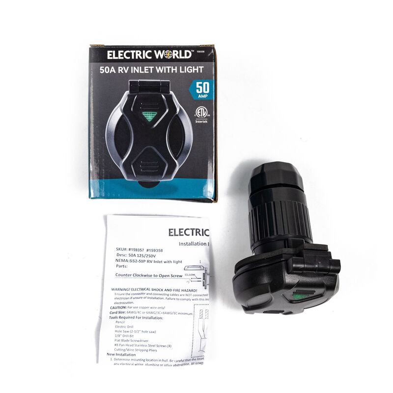 Electric World Black 50A RV Inlet with LED image number 10