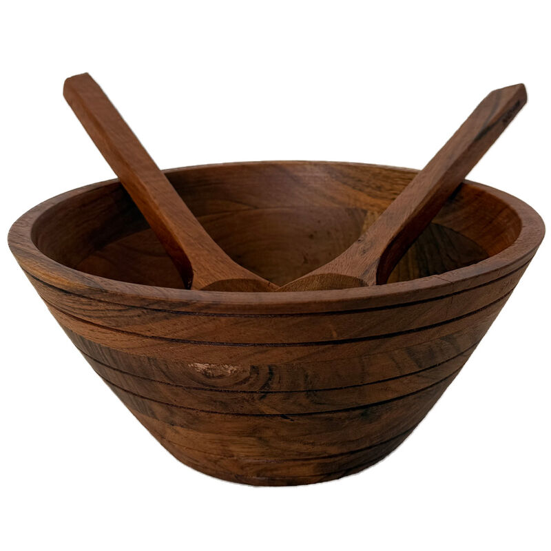 Art and Cook Acacia Wood 9 Inch Salad Bowl with 2 Salad Servers  image number 2