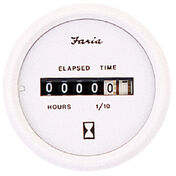 Faria 2" Dress White Series Hourmeter, 10,000 Hours / 12-32V DC