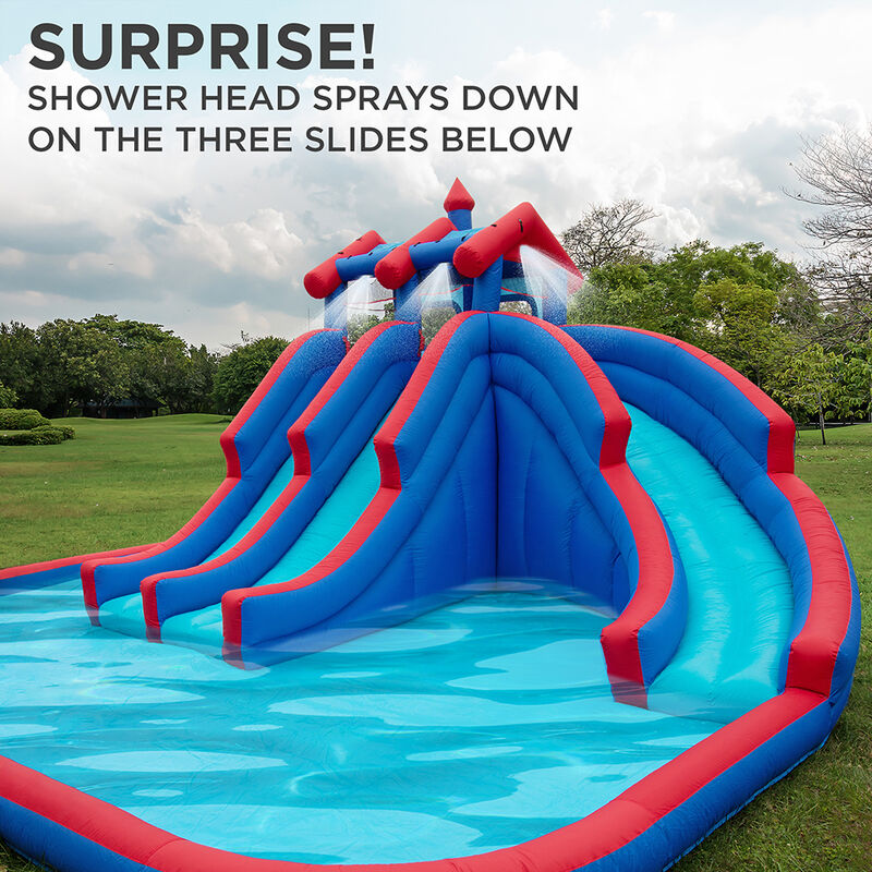 Sunny & Fun Inflatable Water Park with Large Water Slides and Basketball Hoop image number 4