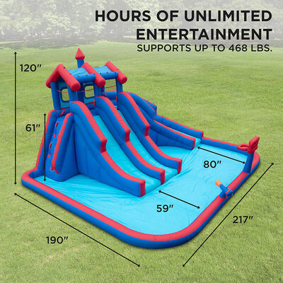 Sunny & Fun Inflatable Water Park with Large Water Slides and Basketball Hoop