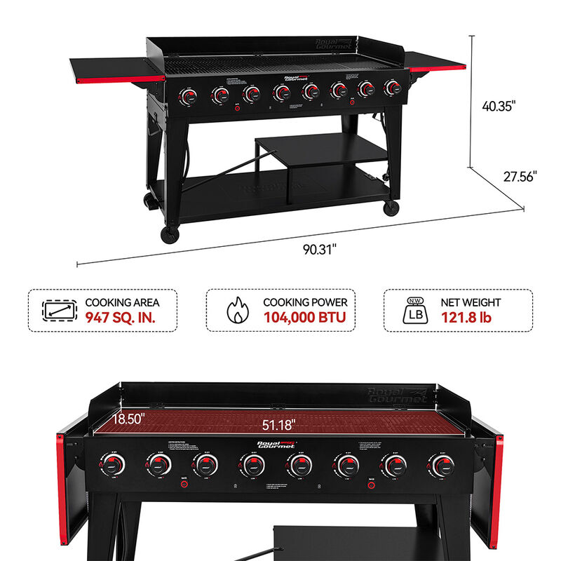 Royal Gourmet GB Series 8-Burner Gas Grill, Black/Red image number 17