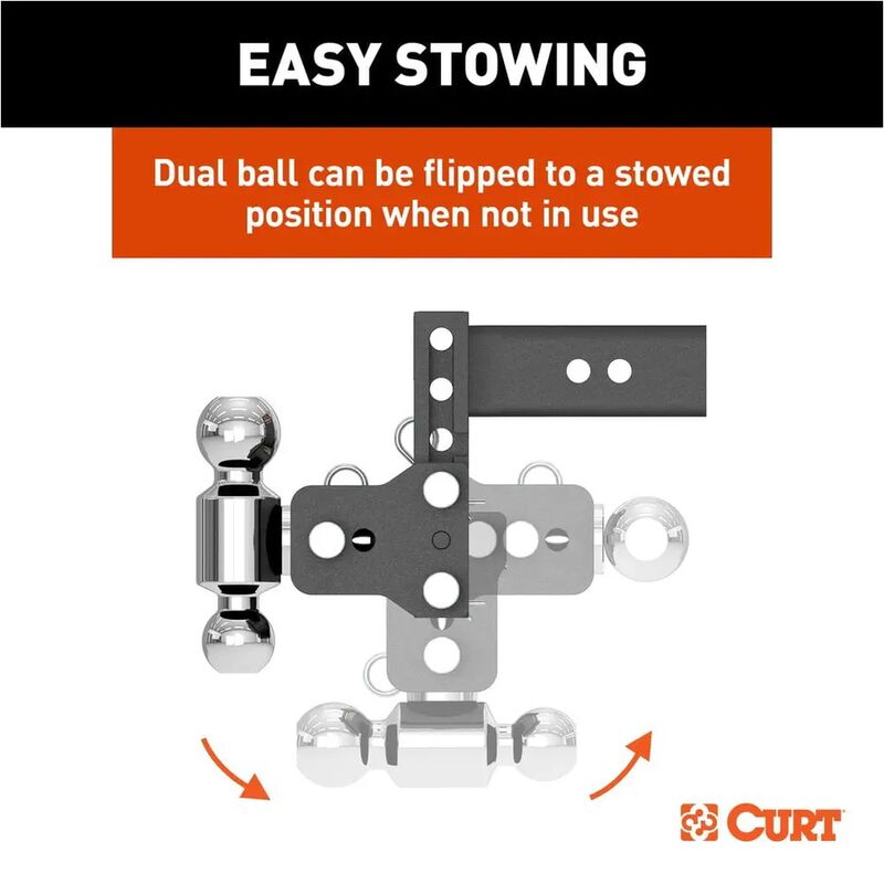 CURT StowPro Adjustable Ball Mount, 5 in Drop, 2-1/2 in Shank, Dual Ball #45971 image number 9