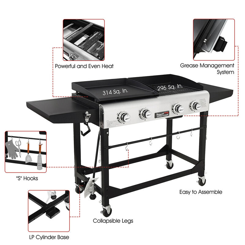 Royal Gourmet 4-Burner&nbsp;Flat Top&nbsp;Gas Grill & Griddle Combo, Folding Legs Design image number 11