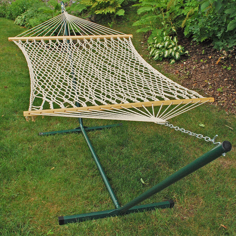 Algoma Single Cotton Rope Hammock and Stand Combination image number 1