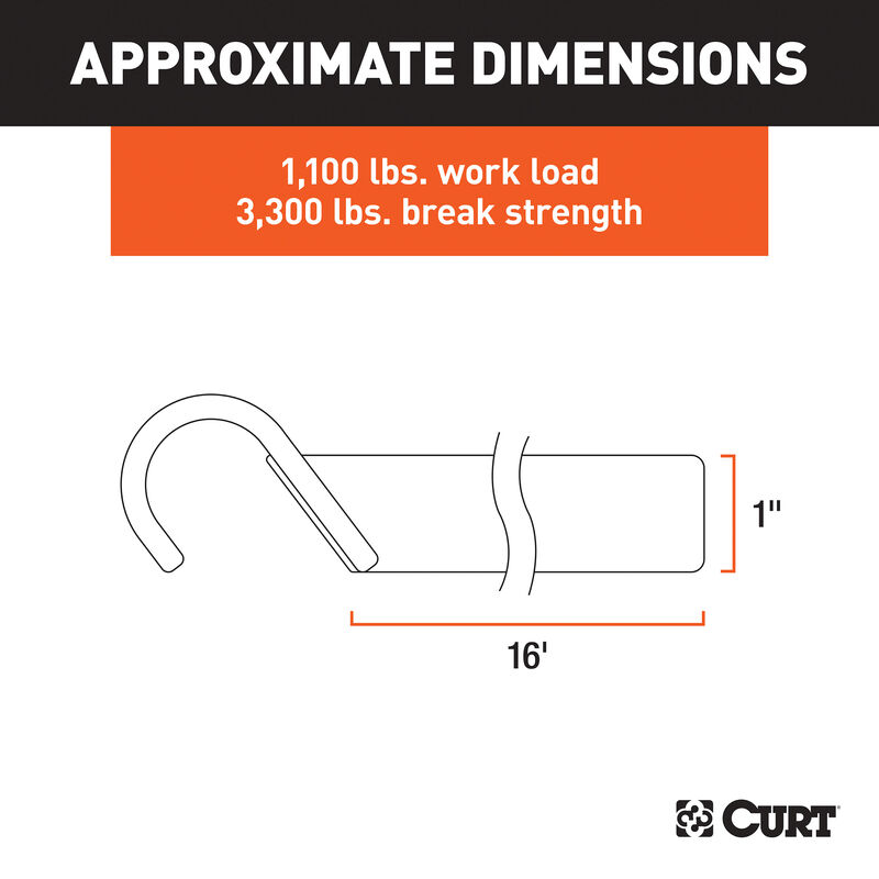 CURT 16' Orange Cargo Straps with J-Hooks, 1100 lbs., 2-Pack image number 5