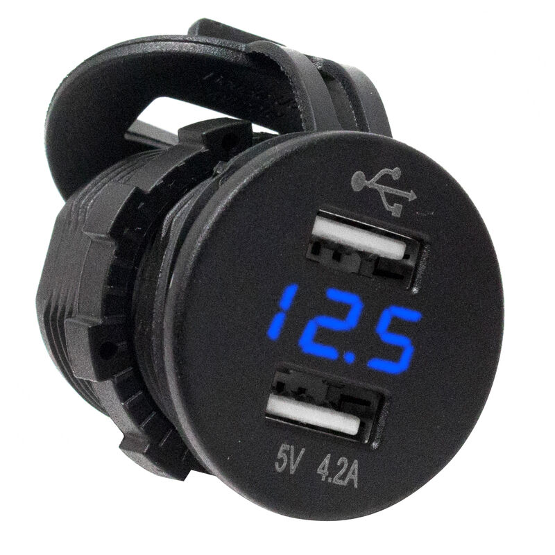 Race Sport Dual-Port USB Socket with Blue LED Voltmeter image number 1