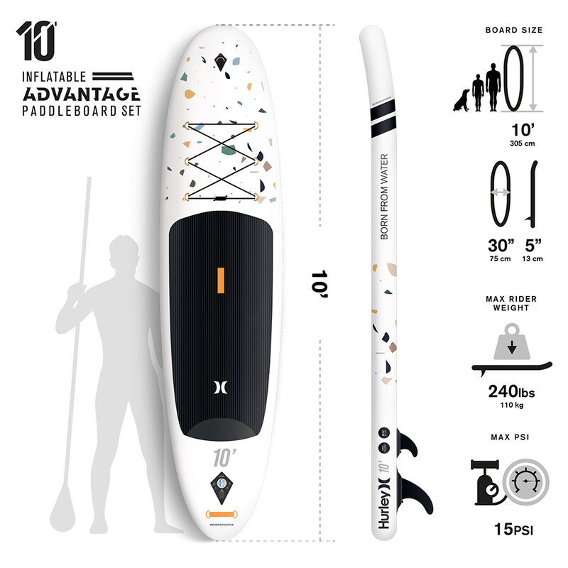 Hurley Advantage 10' Terrazzo Inflatable Stand-Up Paddleboard Package image number 2