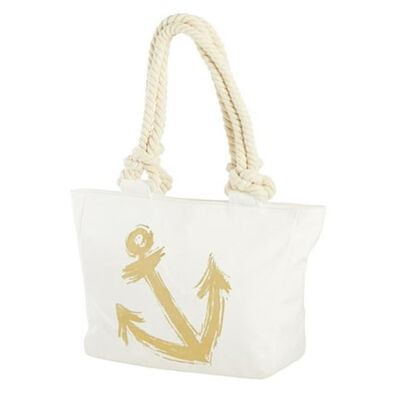 Beachcomber Coastal Life Gold Anchor Tote with Rope Handles