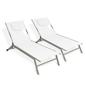 Ostrich Chatham Adjustable Outdoor Patio Chaise Lounger 2-Pack, Tan and White